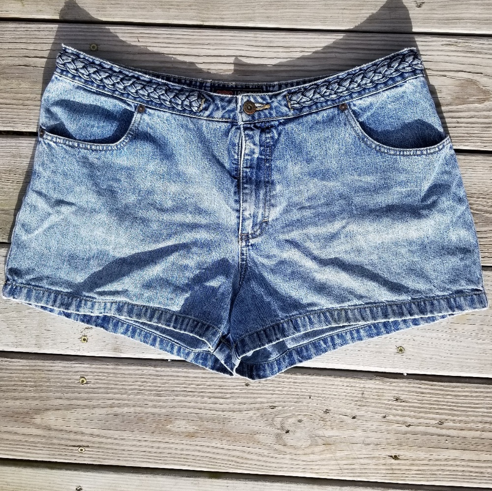 Braided Low Rise Denim Shorts